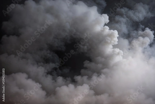 Obraz Dense fluffy gray fog on a black background, abstract clouds, all motion blurred