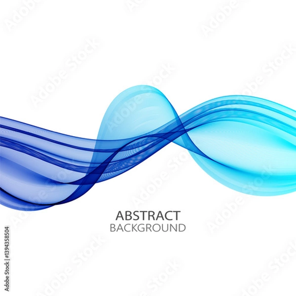 Fototapeta Blue horizontal wave lines, white background with transparent wave.