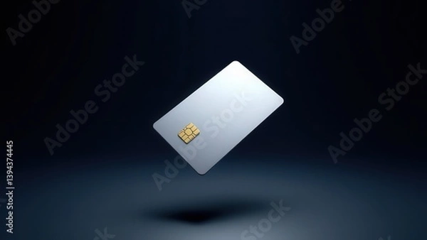 Fototapeta 3D silver credit card on dark background - Generative AI