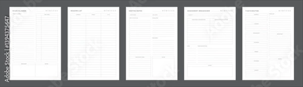 Obraz Study Planning Pages Planner Sheet Design Template Set of 5 pages for Organizing Study Sessions, Goals, Timelines, Assignments, Exams, and Progress Tracking for Effective Learning and Academic Success