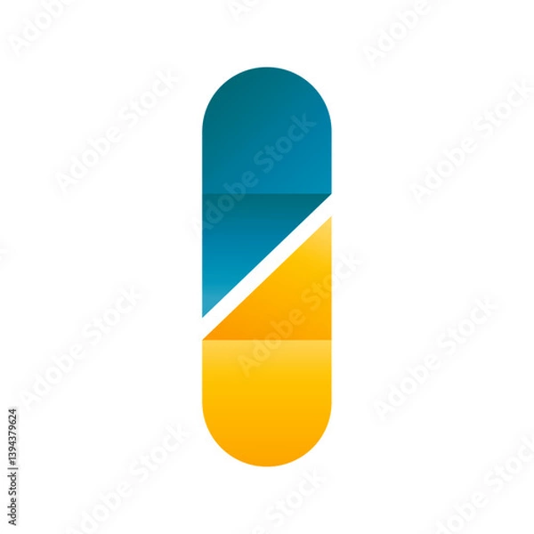 Fototapeta modern capsule-shaped logo split diagonally into teal and yellow sections, symbolizing innovation, balance, or healthcare with a sleek design