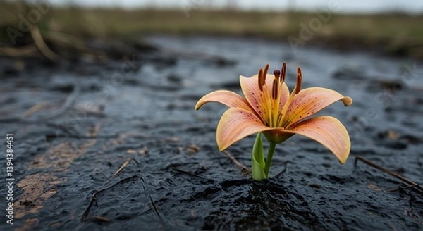 Fototapeta Lily Flower Growing in Mud Symbolizing Resilience and Hope Concept