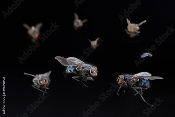 Obraz uno sciame di mosche su fondo nero