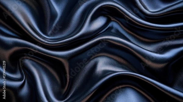 Fototapeta Draped dark navy blue silk fabric with flowing, elegant folds.