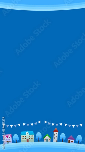 Obraz シンプルな街並みのベクターイラスト　枠　縦長の背景