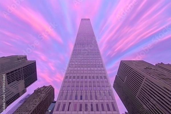 Obraz A tall skyscraper dominates the image with colorful clouds above