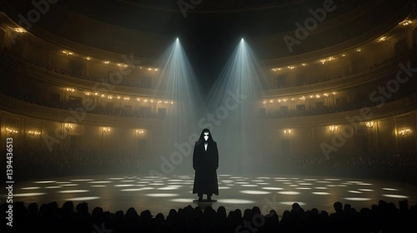Obraz A mysterious figure stands center stage in a grand theater