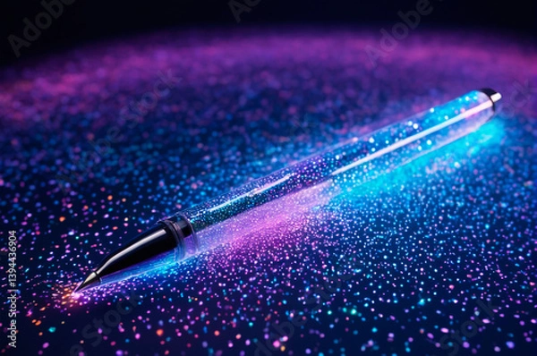Fototapeta Glittering Pen on Vibrant Sparkling Surface. Generative AI.