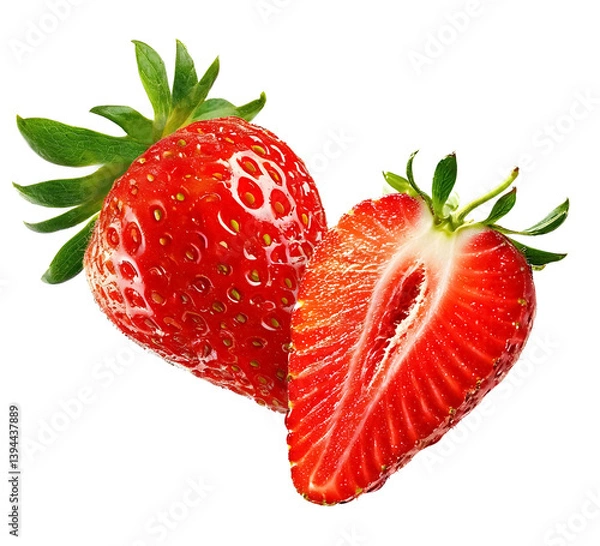 Fototapeta Rope Strawberry with slice isolated transparent background Sample for design.