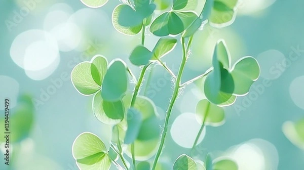 Fototapeta   A macro shot of lush greenery in the foreground and azure sky in the backdrop
