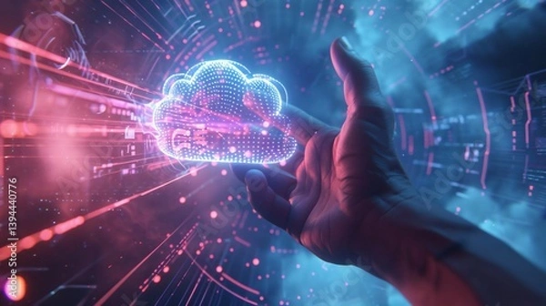 Obraz Digital Hand Grasping Cloud Computing Network of excellence in splendor beyond compare with grace