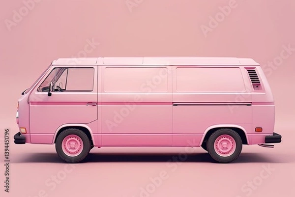 Fototapeta Vibrant Image of Pink Van Car Mockup 3D Rendering