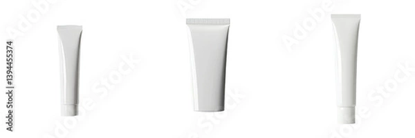 Fototapeta Minimalist mockups of isolated white cosmetic tubes on a clean background for branding showcase