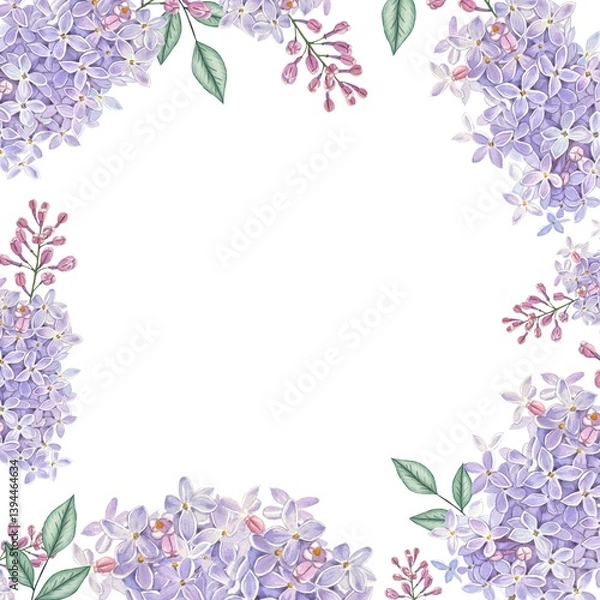 Obraz Frame with lilac branches. Watercolor illustration