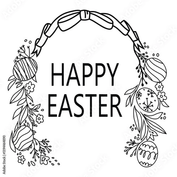 Obraz easter egg with wreath and feathers. vector illustration.