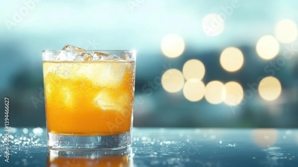 Fototapeta Refreshing cocktail with ice cubes