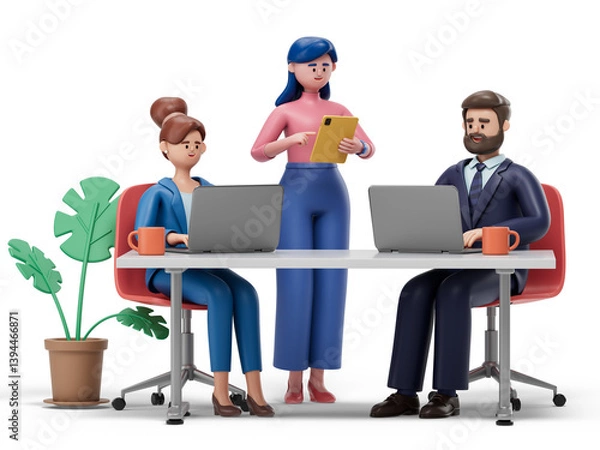 Obraz 3D people working together symbolize teamwork and productivity. 3d rendering, conceptual image. Isolated on white background.