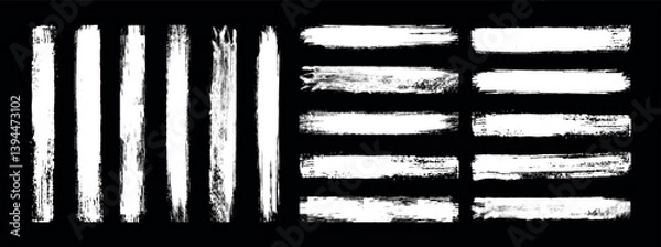 Obraz Set of hand painted chalk brushes. Hand drawn grunge bold lines on chalkboard background can be used as art brushes. Vector grungy paint brush strokes collection. 