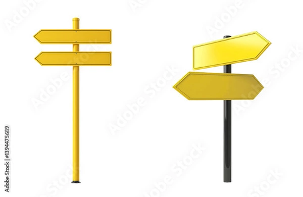 Fototapeta Minimalist mockups of isolated yellow directional signs showcasing different arrow orientations in a clean design