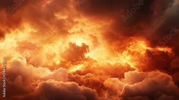 Obraz Dramatic orange storm clouds sky