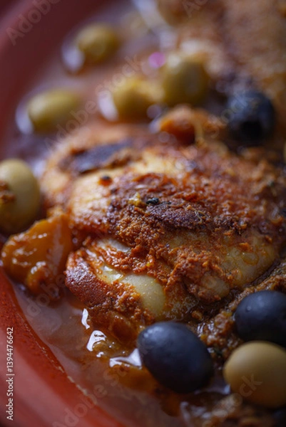 Obraz Chicken cooked with olives.