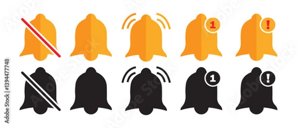 Fototapeta Notification bell icon. colorful vector ringing bell and notification number sign Among the different designs. notification number sign for alarm clock and smartphone application alert.