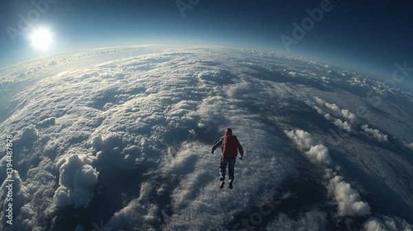 Fototapeta Skydiver Free-Falling Above Clouds