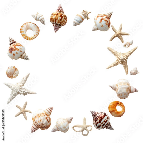 Obraz sea shells and starfishes on white background