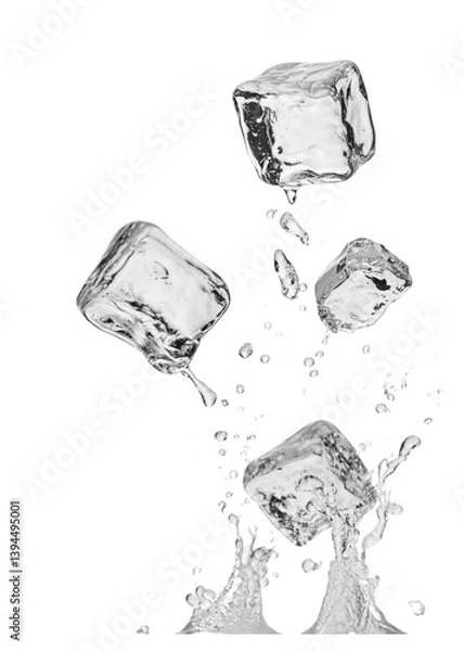 Obraz Falling ice cubes isolated on white