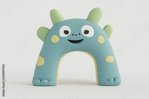 Obraz Cute, cartoon monster, arch-shaped, friendly, 3D render