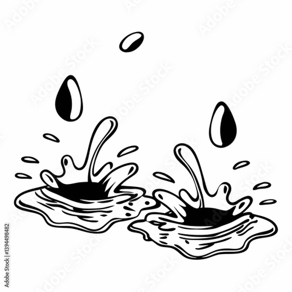 Obraz Artistic illustration of two water splashes with droplets. A stylized graphic emphasizes dynamic water movement 