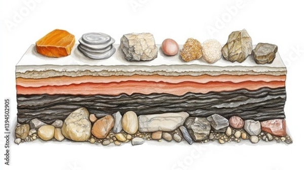 Obraz Geological Cross-Section Illustrating Different Rock Types and Soil Layers in Clear Detail