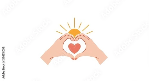 Fototapeta Heart hands gesture with shining heart on white background