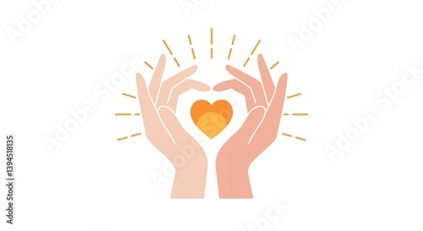 Fototapeta Female hands creating heart around red heart with sunlight