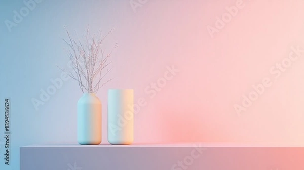 Fototapeta Vases with decorative branches on a shelf