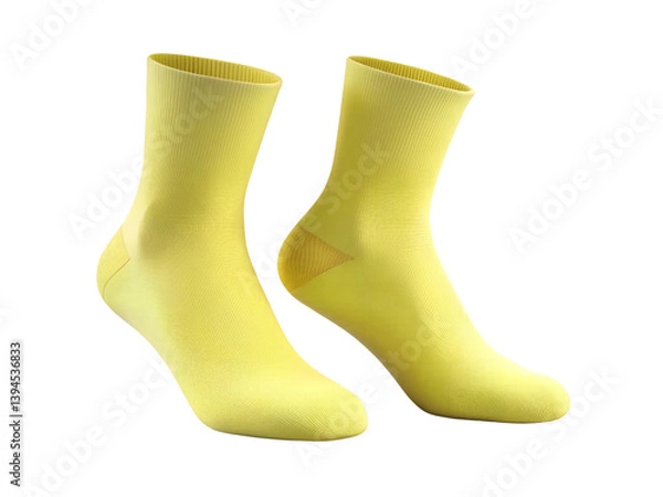 Fototapeta Pair of Yellow Casual Socks, Sock Mockup, Sock isolated, Sock transparent background, 3D Sock Png, Sock Png
