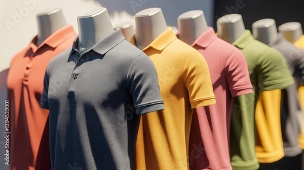 Fototapeta A range of polo shirts in assorted colors, shown on a white backdrop