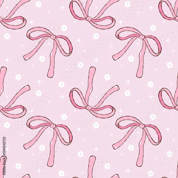 Fototapeta Sweet Coquette Bows seamless pattern.  Romantic Coquette Ribbons Digital paper.