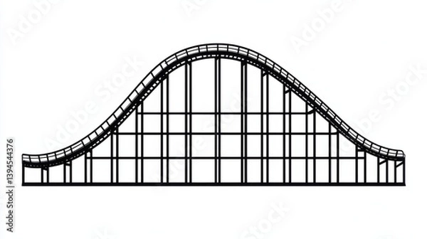 Fototapeta Black and White Outline of a Classic Amusement Park Roller Coaster Design for Creative Projects
