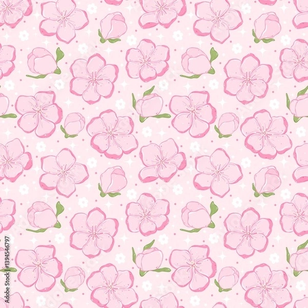 Fototapeta Cherry Blossom Dreams Seamless pattern, Peach Blossom Bliss digital paper , Sweet Sakura Sky pattern.