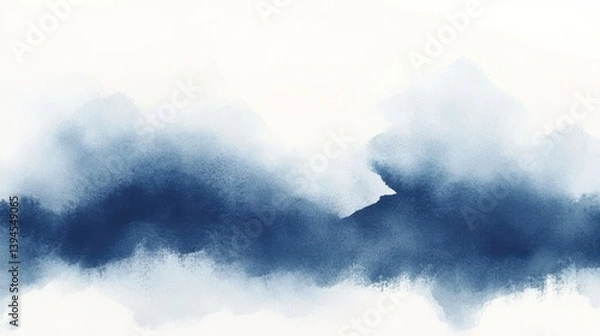 Fototapeta Abstract watercolor wash background with soft, flowing, and blended navy blue and white hues.