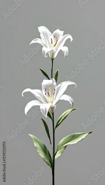 Fototapeta Elegant White Lily Blossom on Soft Gray - Perfect Floral Element for Spring and Summer Designs, Botanical Beauty, Isolated Bloom