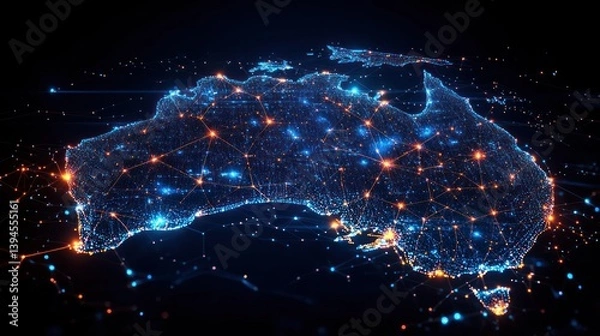 Obraz Australia map, digital network, glowing connections, global communication,  international,  connectivity,  technology, 
