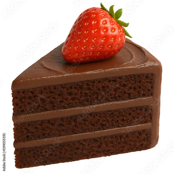 Obraz 3D slice chocolate cake with strawberry