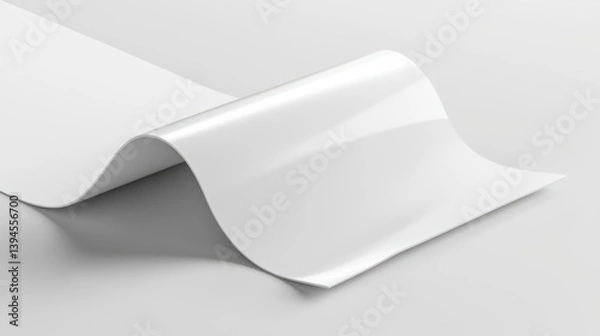Obraz Blank white glossy paper, banner, or vinyl sheet with curved edges on a light gray background.
