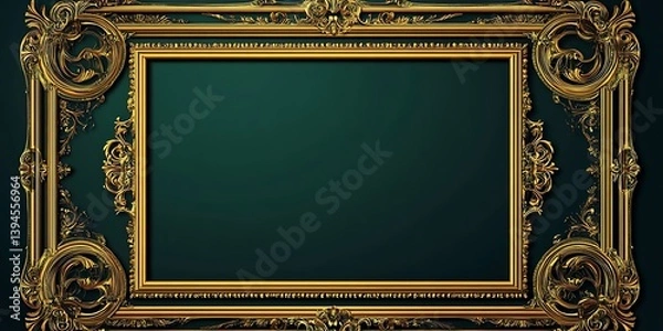 Fototapeta Set of invitation golden and green royal frame photo design 