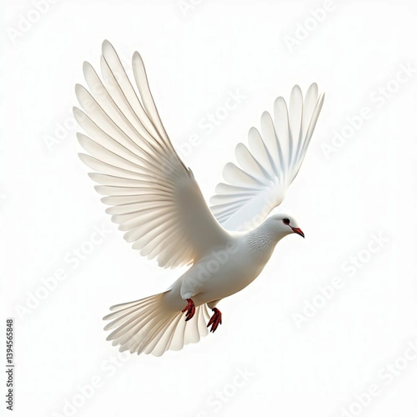 Obraz Flying white pigeon bird isolated on white background.
