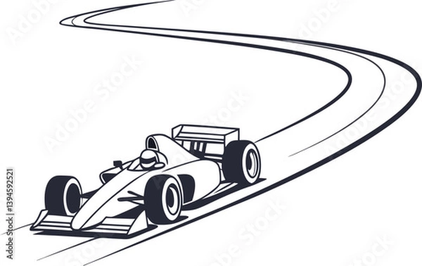 Fototapeta Minimalist Line Drawing of Race Car on Track