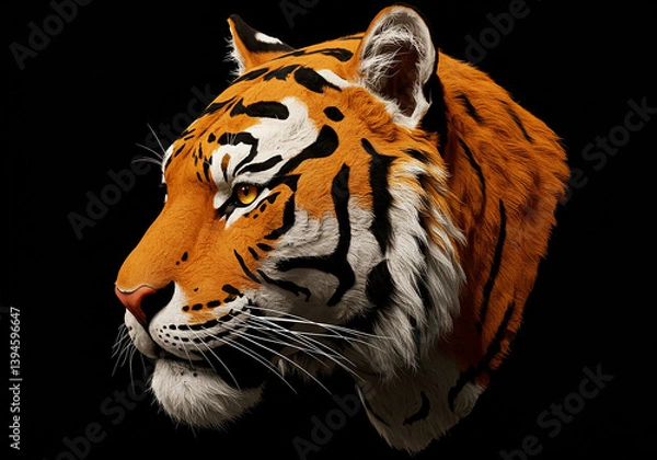 Fototapeta Tiger face 3D vector isolated on black background