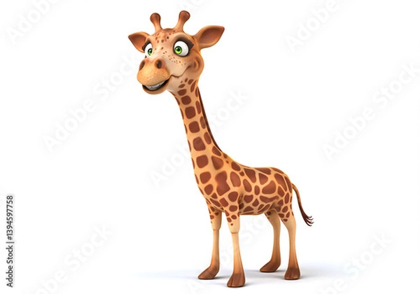 Fototapeta giraffe isolated on white background 3D animation style cartoon character illustration